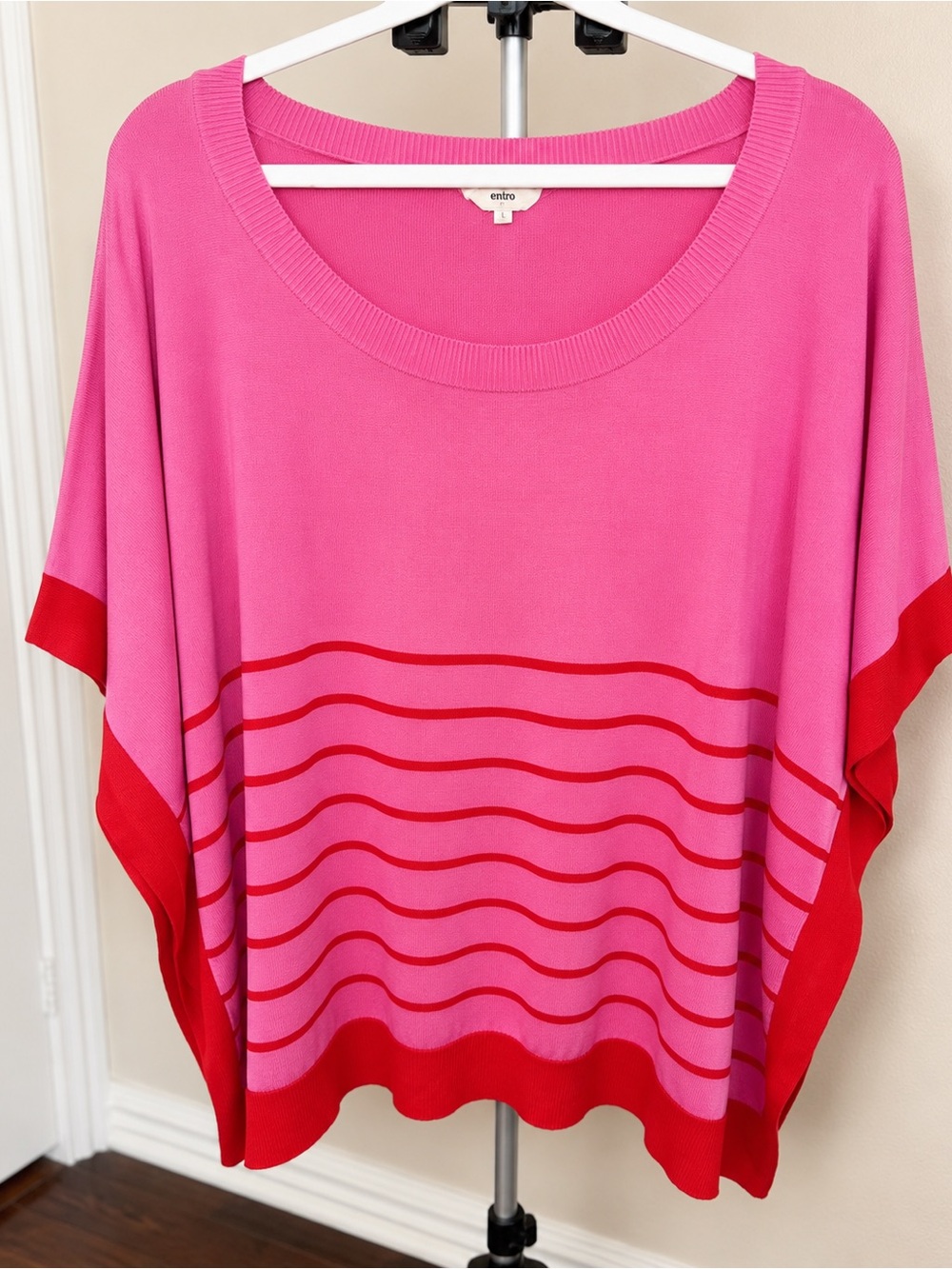 entro Pink and Red Striped Tunic Sweater